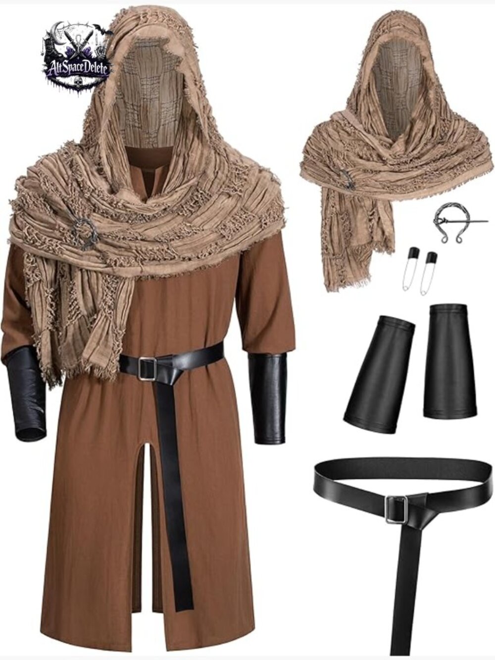 Men's Medieval Knight Halloween Costume LARP Outfit Cosplay Robe Set with